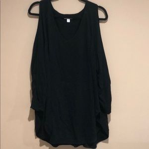 NY&Co Black 3/4 Tie Up Sleeve Open Shoulder Top